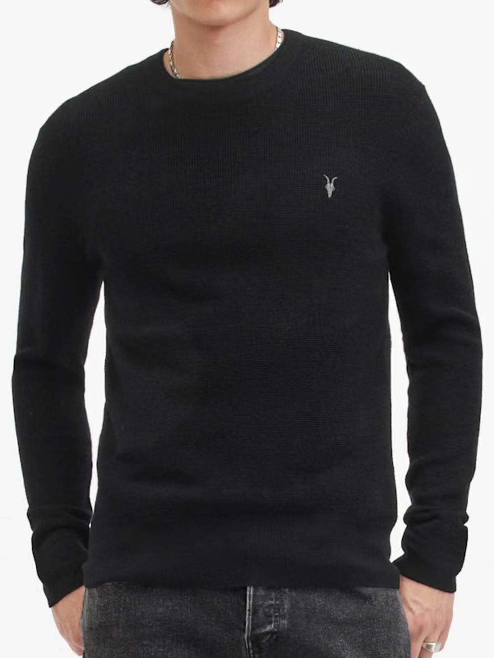 All Saints Ivar Merino Sweater Men’s Size S Crew Neck Ramskull 100% Wool Black